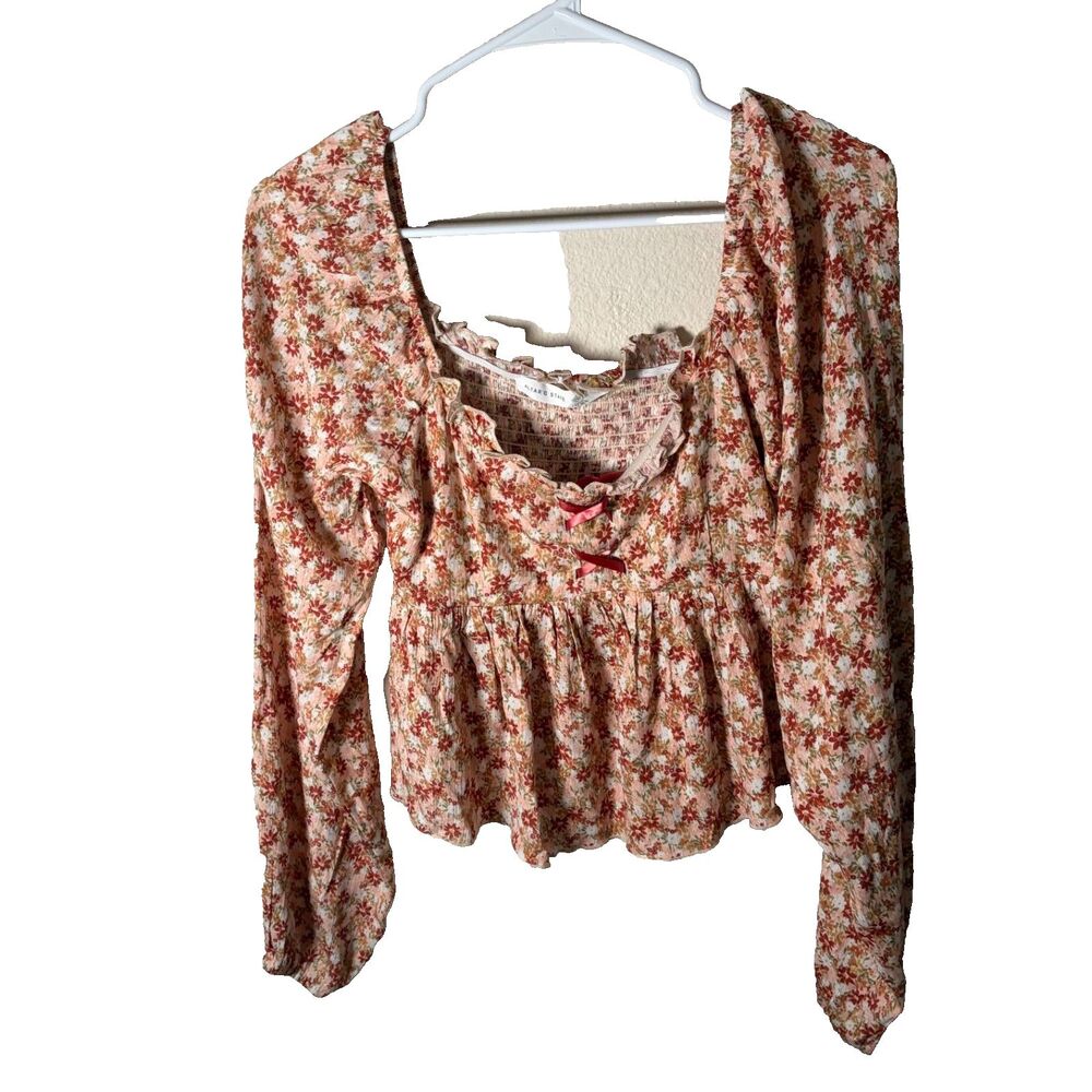 Altar'd State Blouse Women's Medium Long Sleeve Boho Floral Cottage Top
